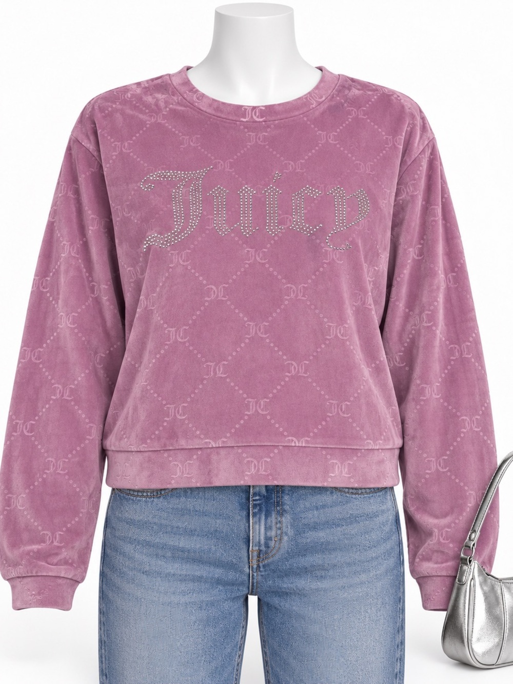 Juicy Couture Heritage Pink Velour Rhinestone Sweatshirt M